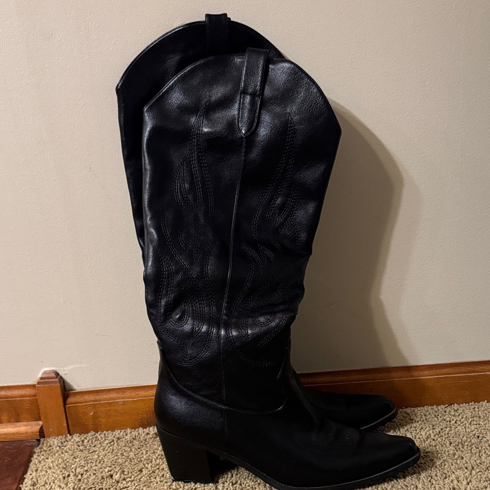 Black Leather Women's Cowboy Boots